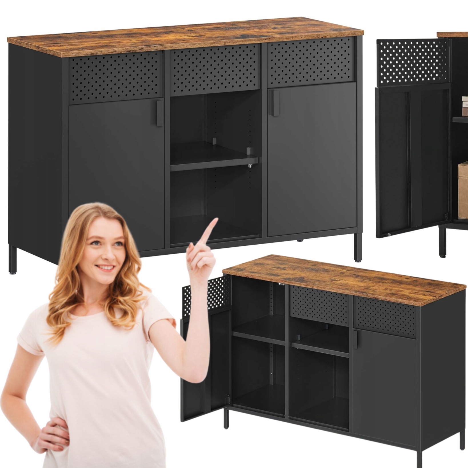 Kovová skrinka Kredens s zásuvkami Uzamykateľná Skrinka Regál do kuchyne obývacej izby