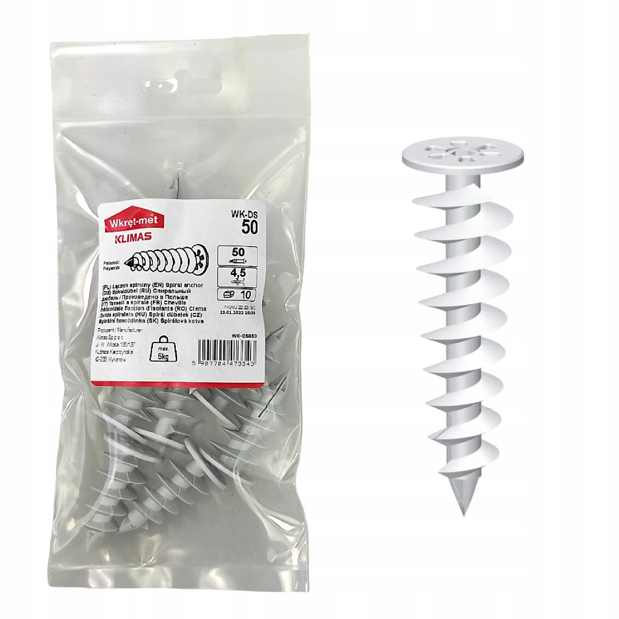 KOŁKI ŁĄCZNIKI SPIRALNE DO STYROPIANU WK-DS 50x28