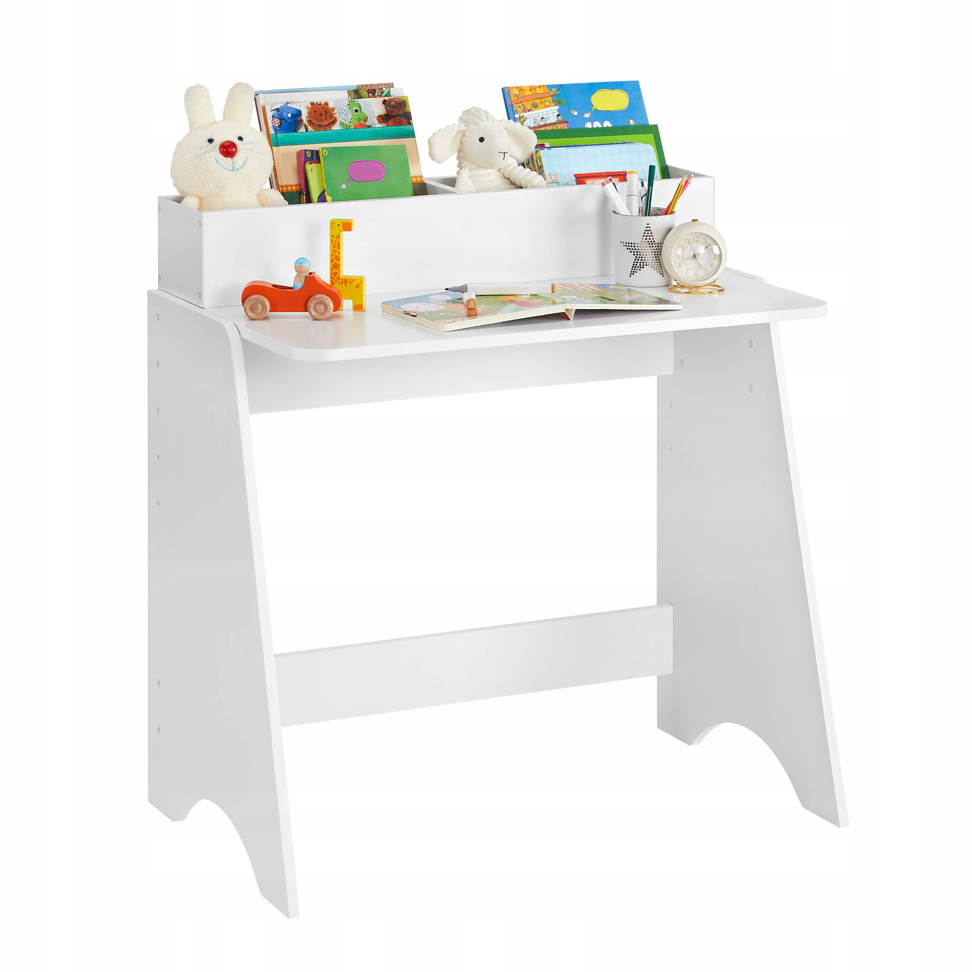 Biely písací stôl pre dieťa malý s poličkou na knihy a pastelky