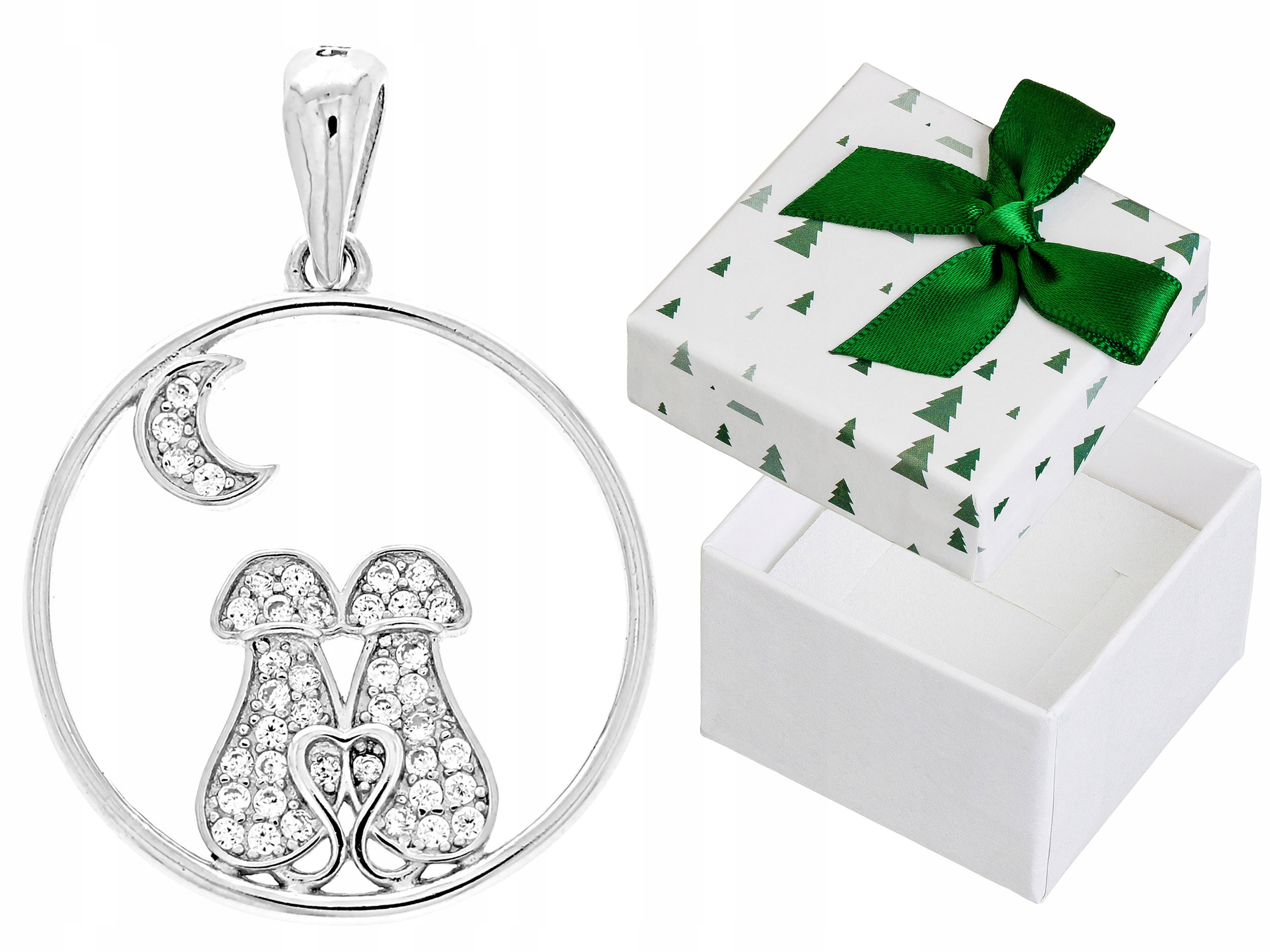 Stříbrný přívěsek Kolo s zirkony Rhodiovaný Přívěsek Bílé sedící kočky