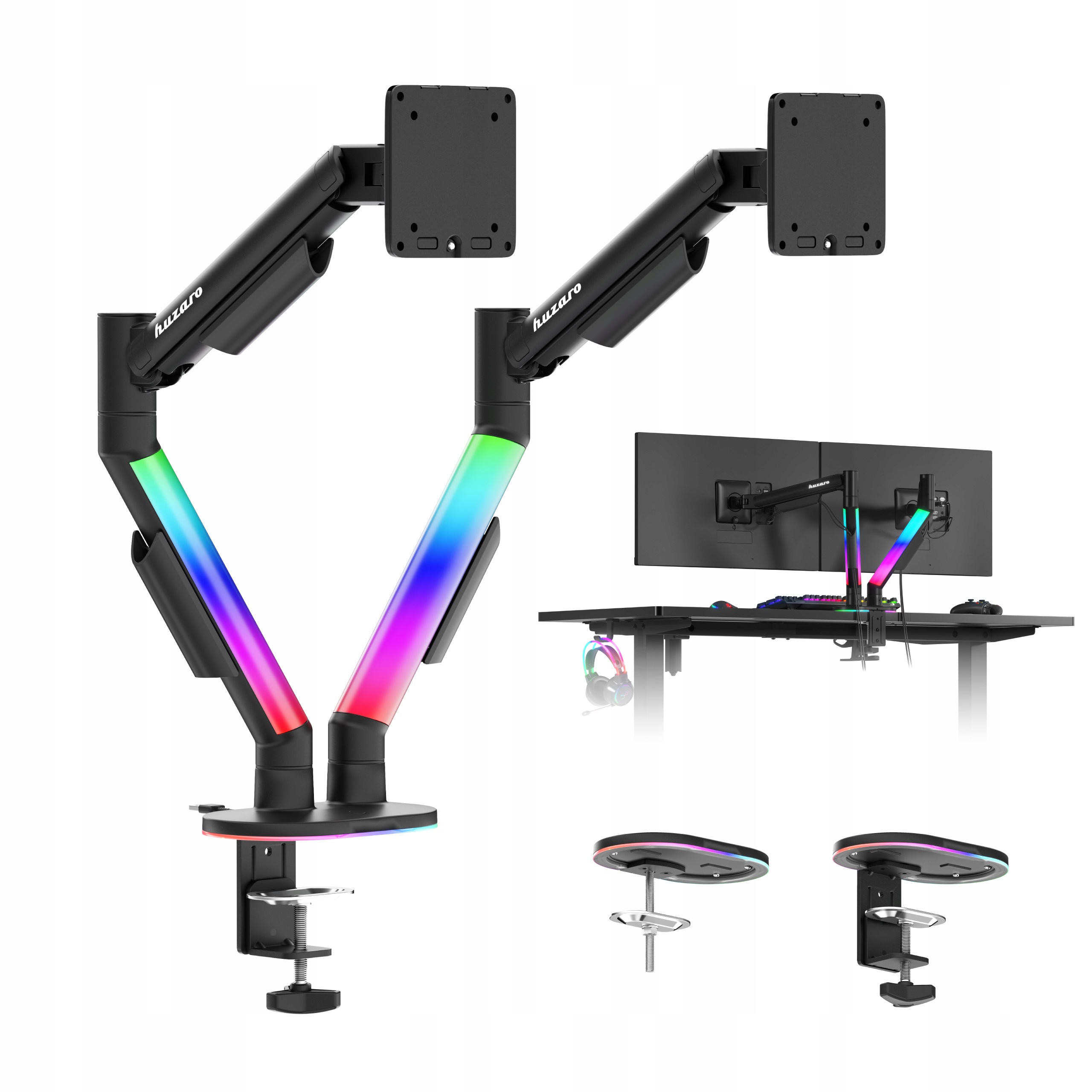 Držák Na Dva Monitory 17-35" 24KG Huzaro k psacímu stolu plynový Vesa Pivot Rgb
