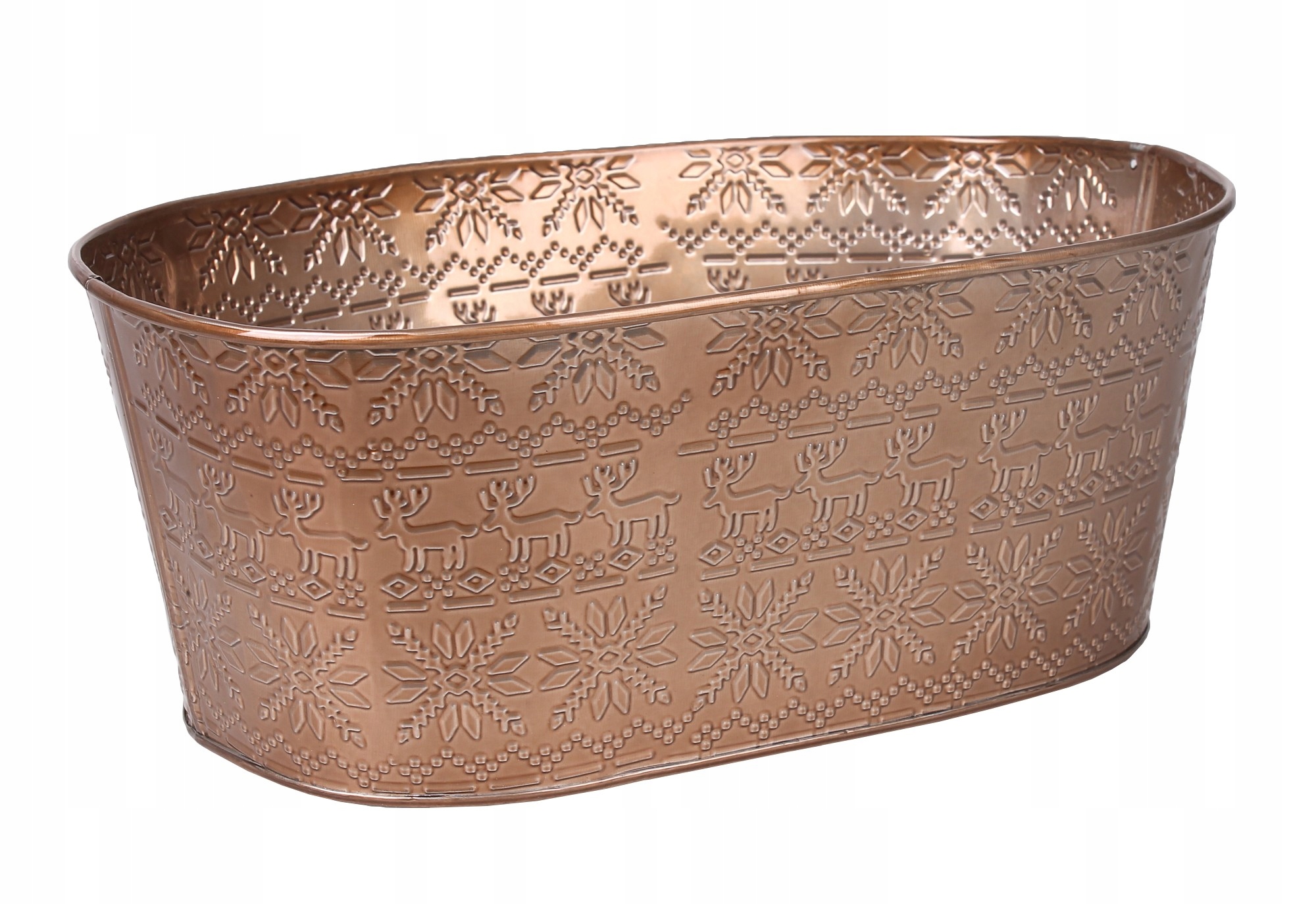 

Owalny Metalowy Koszyk W Renifery Miedź 30x20x12cm