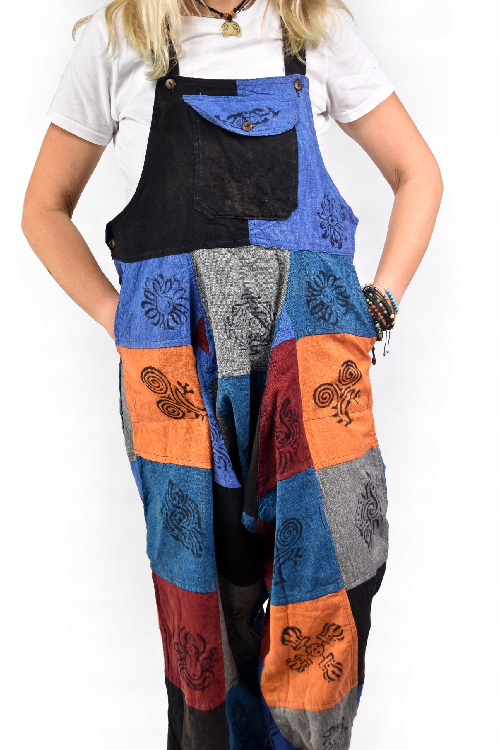 SPODNIE Ogrodniczki kolor NEPAL patchwork SZEROKIE Fason ogrodniczki