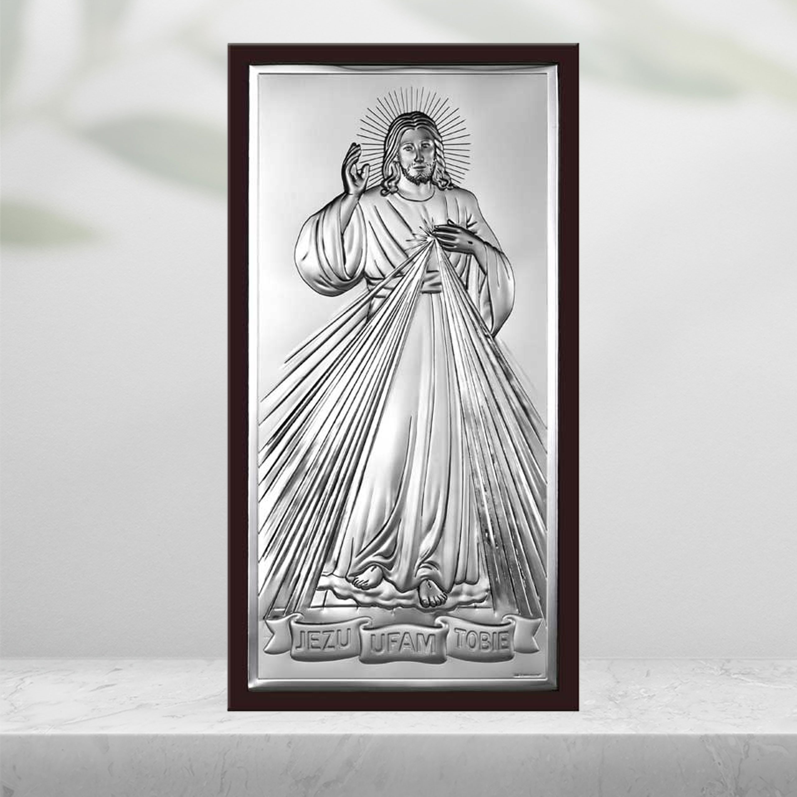 SREBRNY OBRAZEK JEZUS MIŁOSIERNY ŚLUB ROCZNICA KOMUNIA Marka Azur