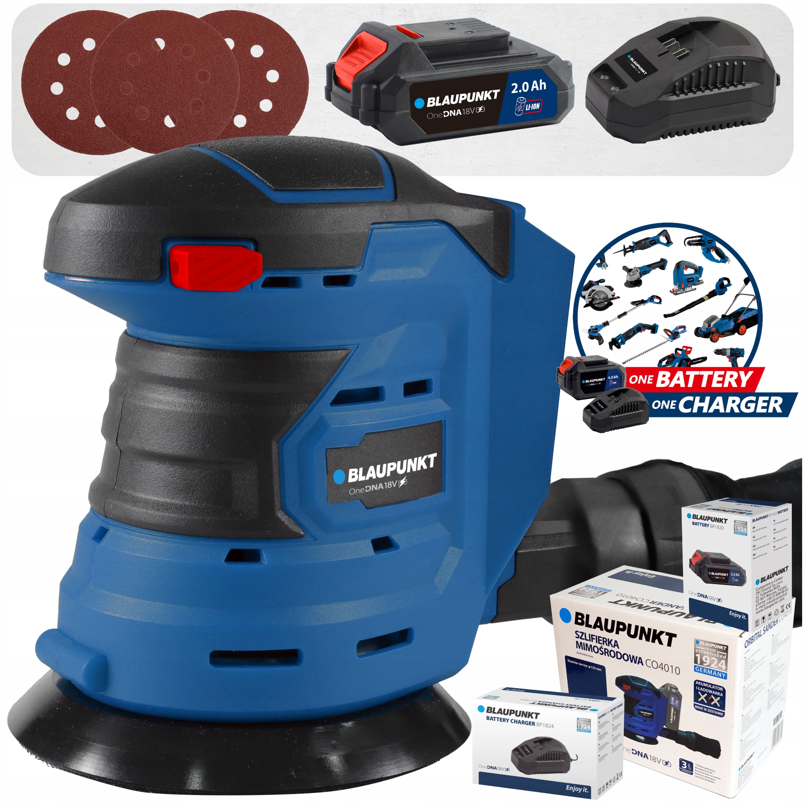 Szlifierka mimośrodowa oscylacyjna 125mm Akumulatorowa 18V Zestaw 2 Ah Rzep