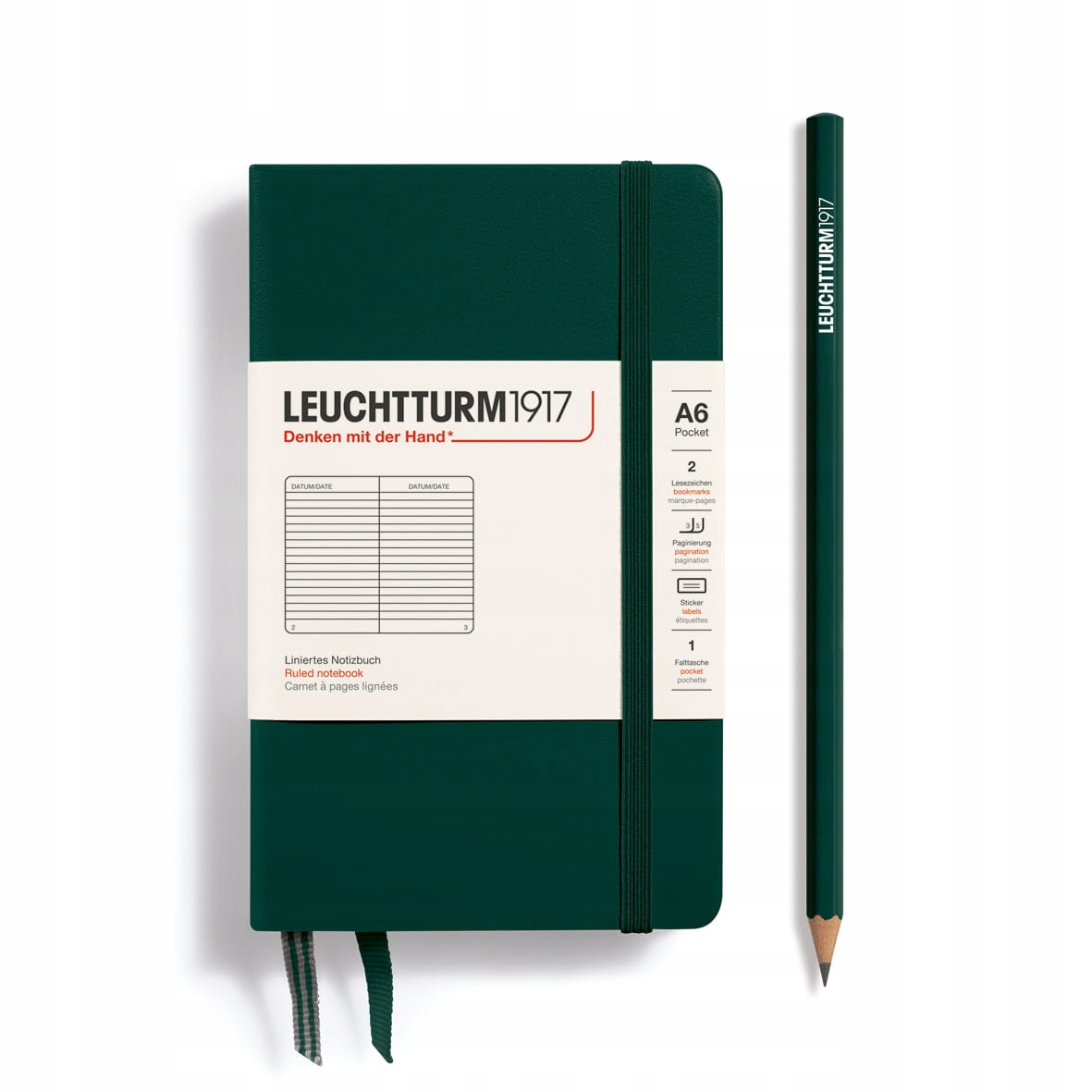 Notatnik Leuchtturm1917 Pocket A6, twarda oprawa, linie, Forest Green