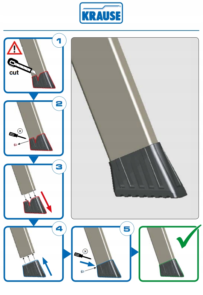Stopka stopki do drabiny KRAUSE 40x20 mm - para Wysokość robocza 1 m