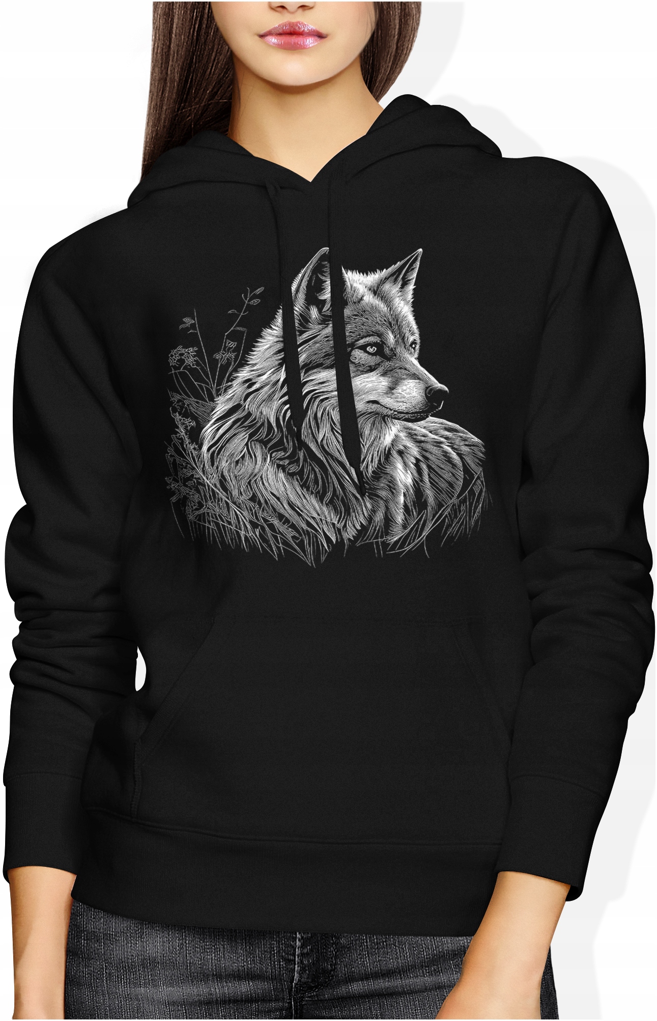 

Wilk Bluza Z Wilkiem Damska Nadrukiem Czarna Roz S