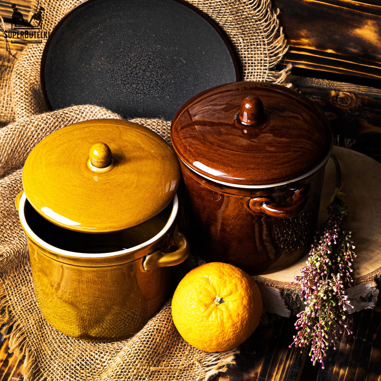 Garnek kamionkowy 1L na smalec kapustę żywność Wysokość produktu 11.5 cm