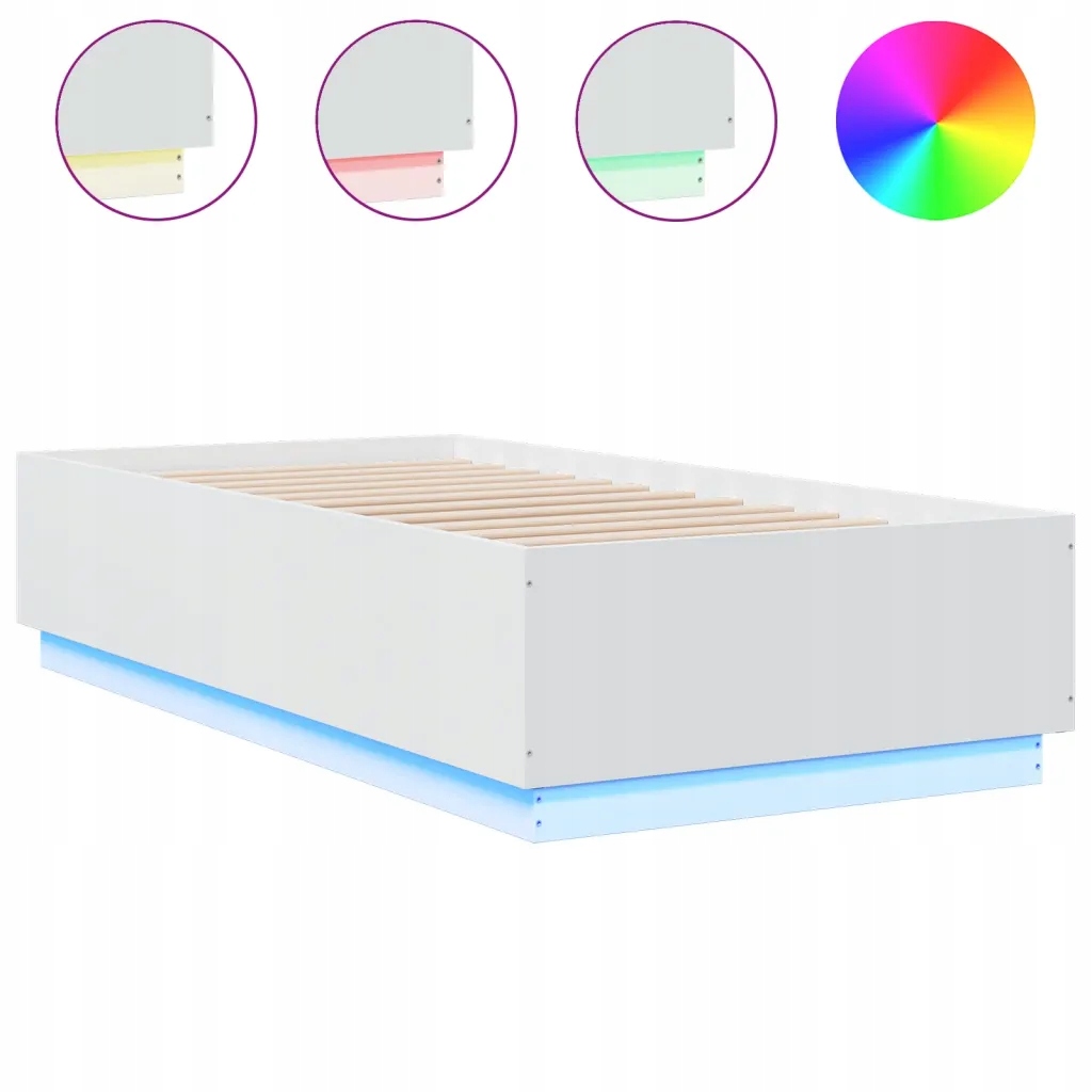 Rám postele s Rgb Led podsvícením, bílý, 193 x 78 x 40 cm
