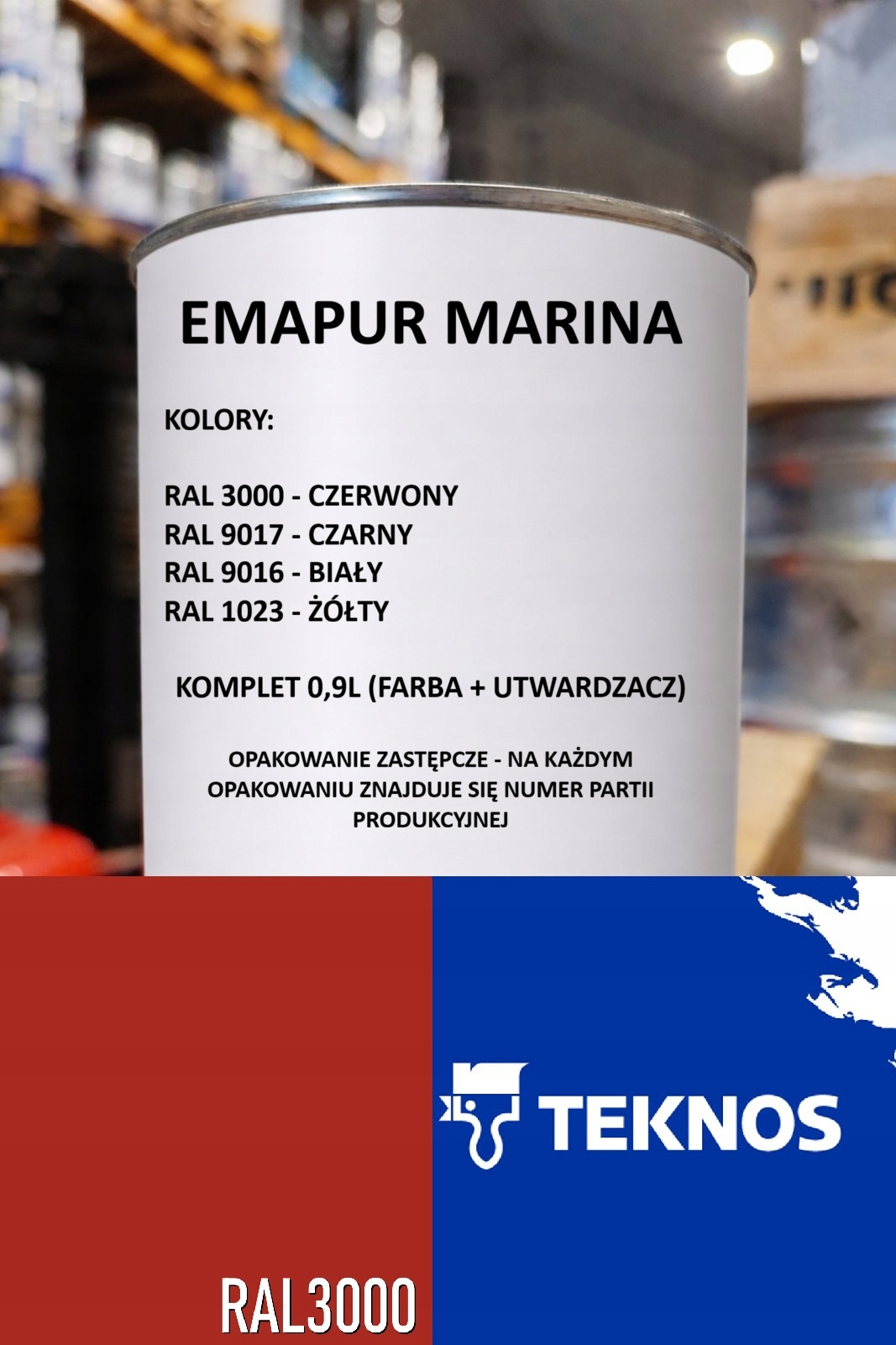 Teknos Farba Poliuretanowa Do Jachtu Łodzi Emapur Marina Kpl. 0,9L Czerwona