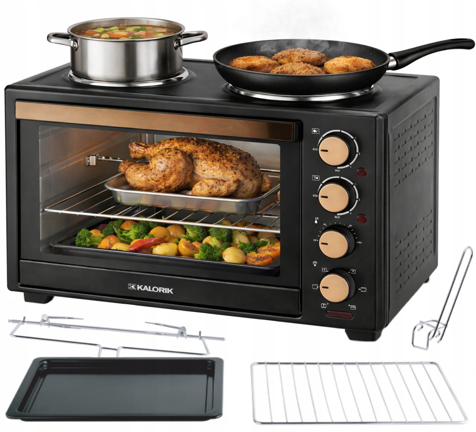 Mini Piekarnik Elektryczny 30L 2 Palniki 3300W Termoobieg Rożen Obrotowy