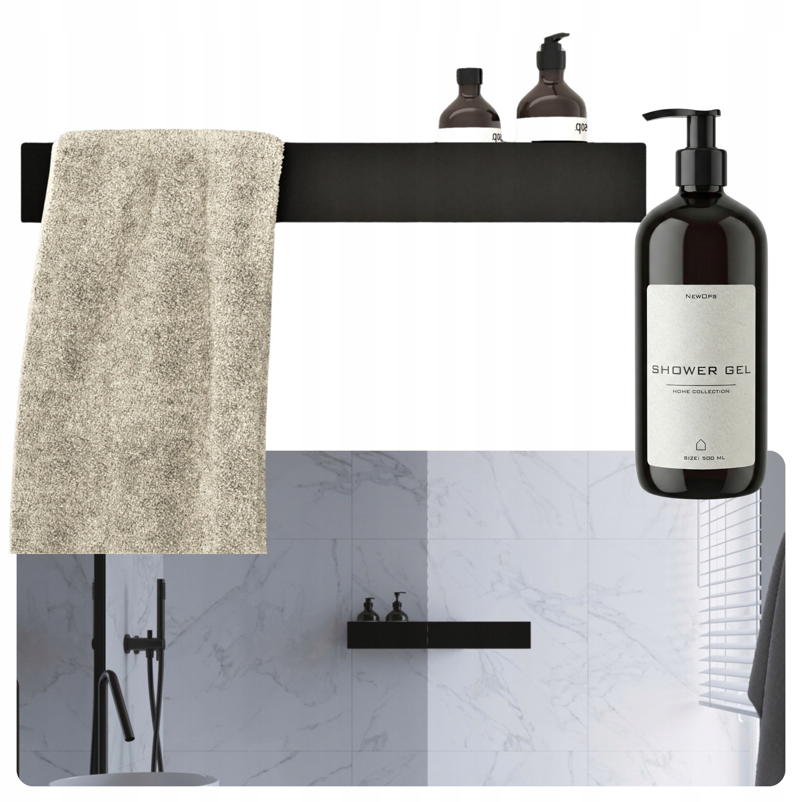 Kúpeľňová Polica S Držiakom Na Uterák Harmony Loft Design Čierna 100 cm