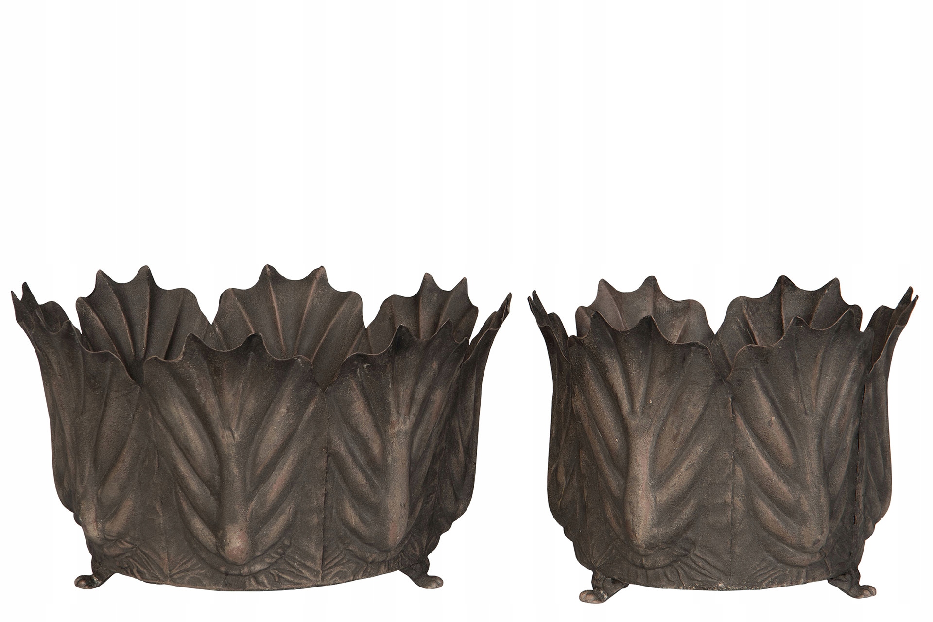 OSŁONKA NA DONICZKĘ KWIAT liście metalowa szara okrągła loft doniczka 2 szt