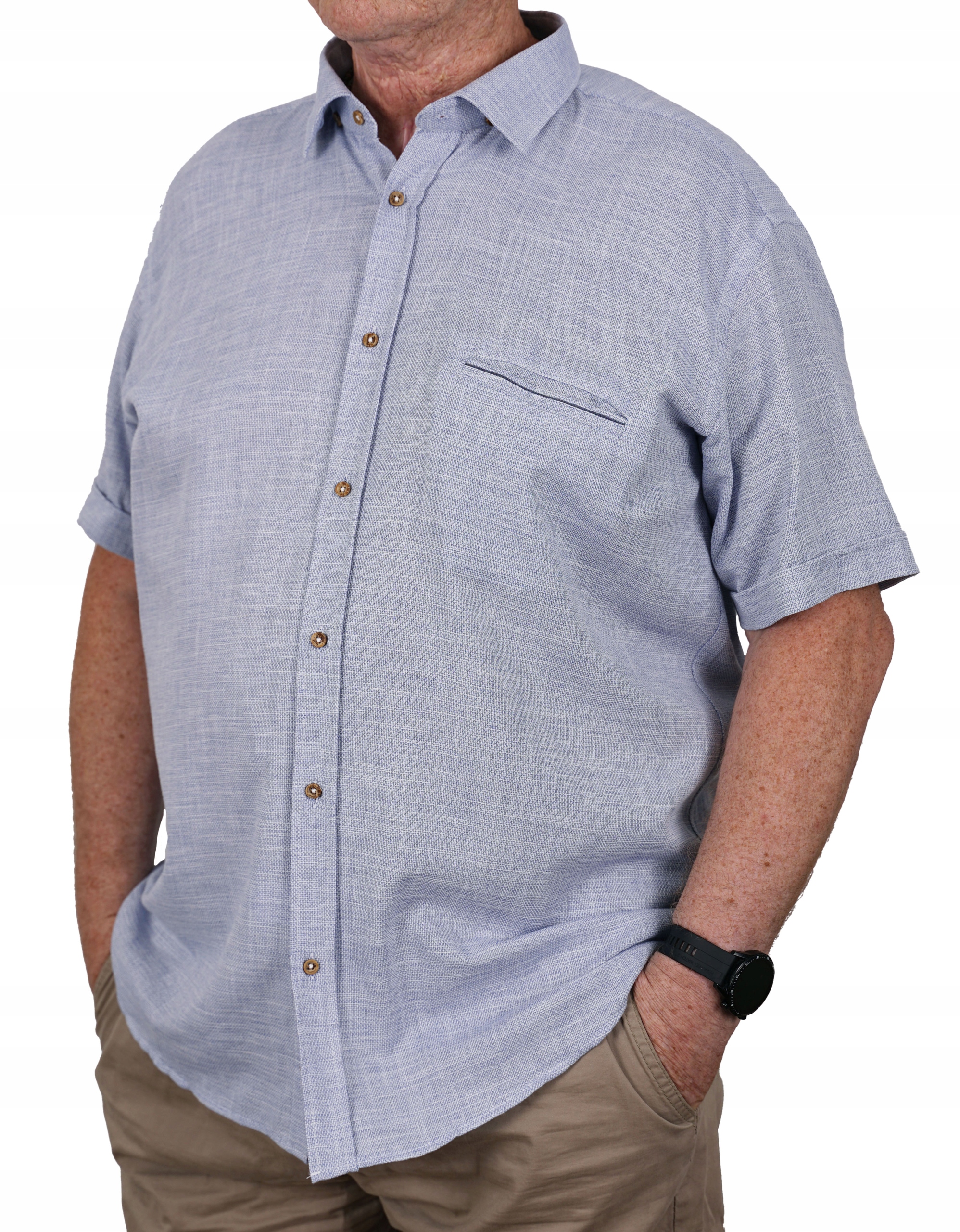 KOSZULA MĘSKA BAWEŁNIANA A'LA LNIANA NIEBIESKA KIESZEŃ CASUAL TURECKA 3XL