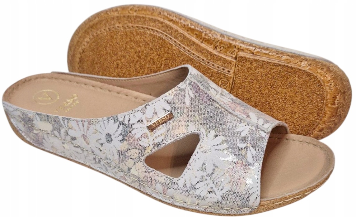 Verso 516 Nazouváky Stříbrné s bílými sedmikráskami, nubuková kůže vel 39