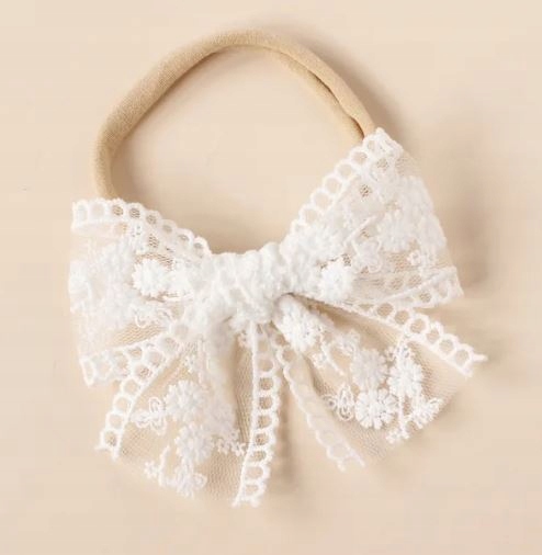 BIAŁA OPASKA na głowę dla niemowląt CHRZEST ROCZEK