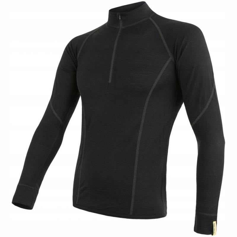 Sensor Tričko Merino Active Zip pánské dlouhý se stojáčkem černá L