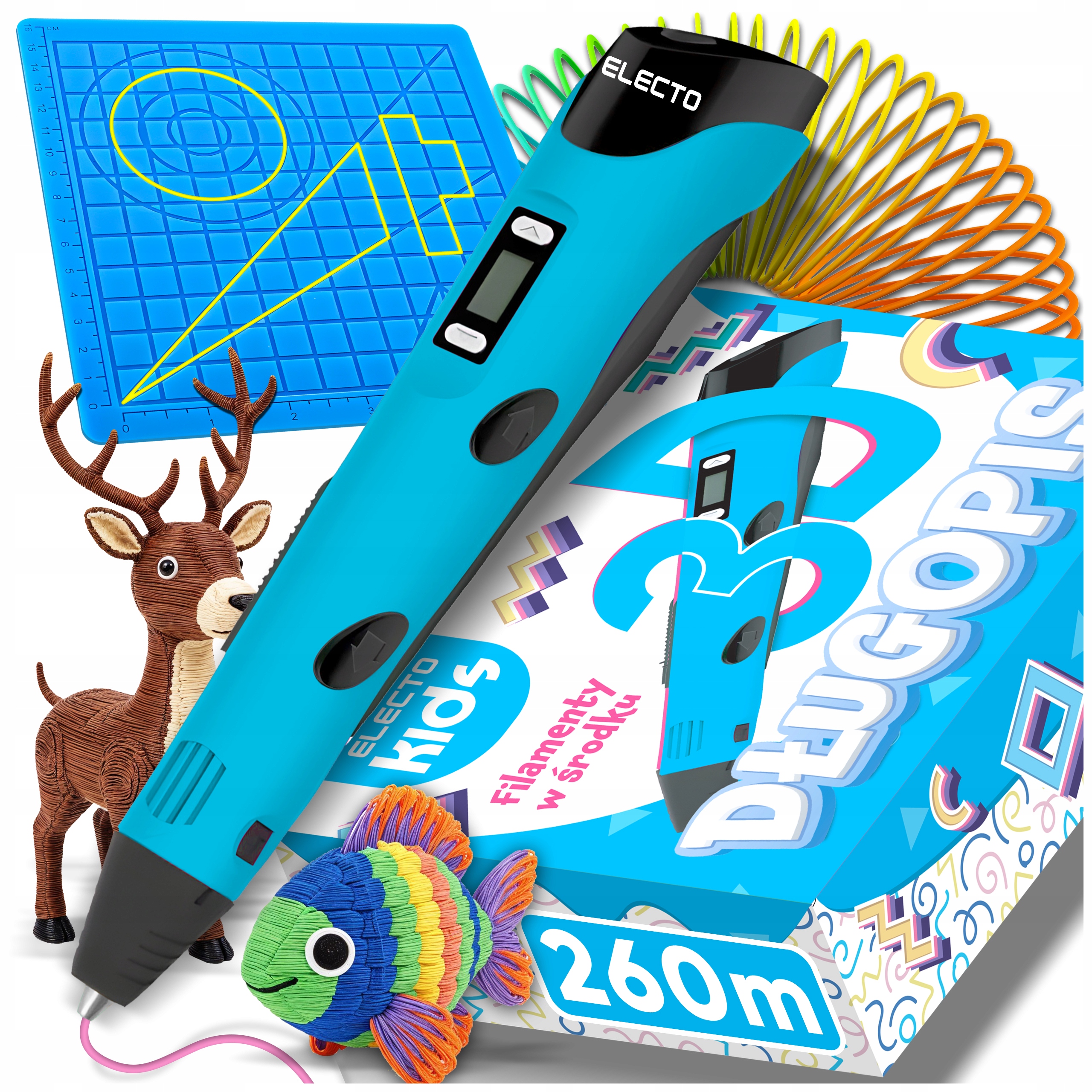 Długopis 3D Zestaw Dla Dzieci Drukarka 3D Wkłady 260 Metrów Szablony Mata