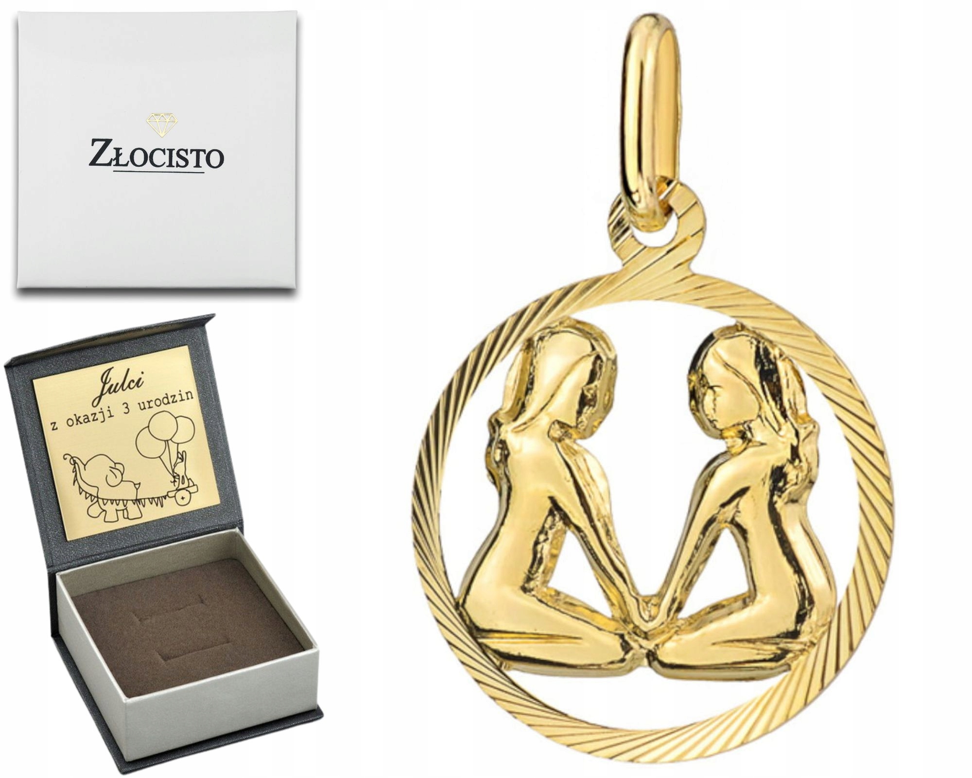 Zlatý přívěsek Přívěsek Znamení Zvěrokruhu Dvojčata 585 Gravírování jako Dárek