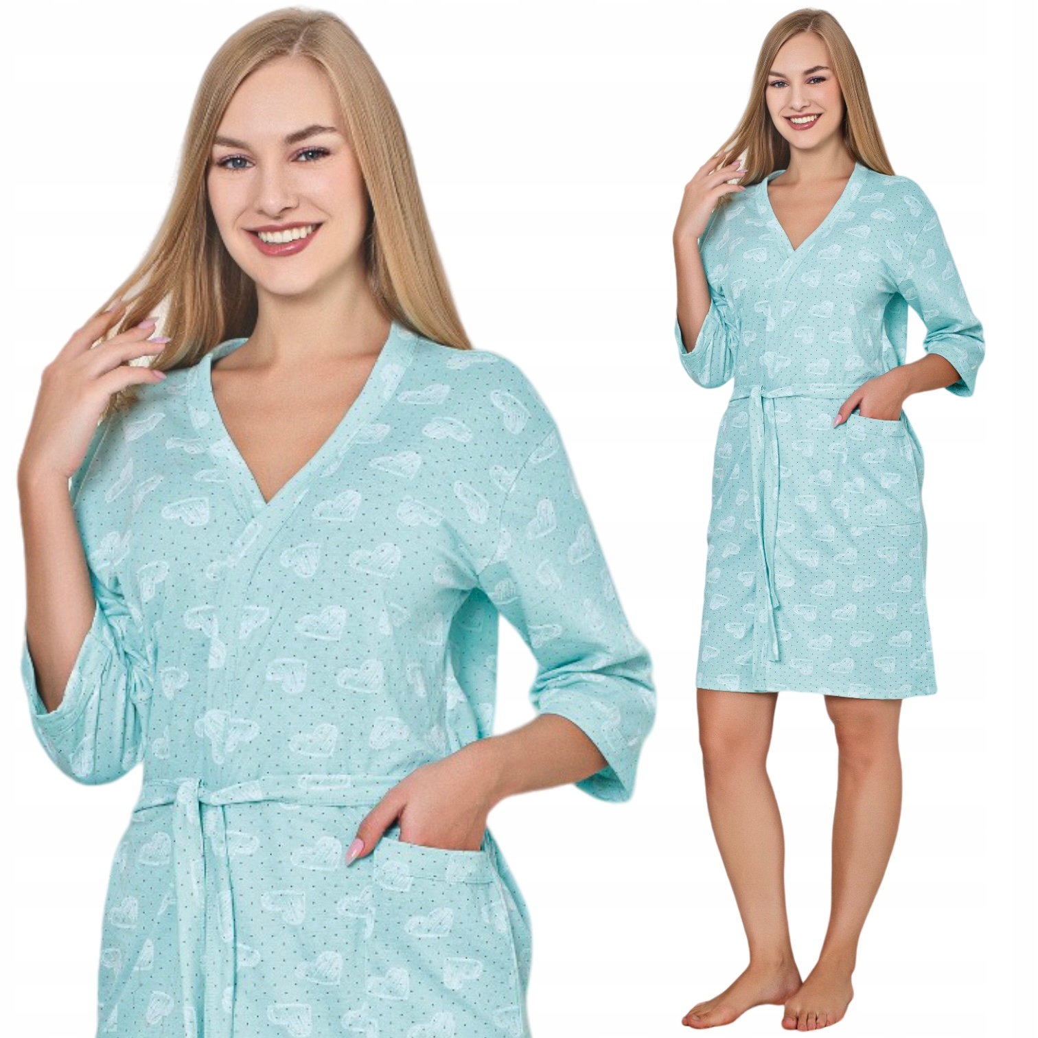 SZLAFROK DAMSKI CIENKI BAWEŁNIANY WIĄZANE/KESIEŃ 100%BAWEŁNA