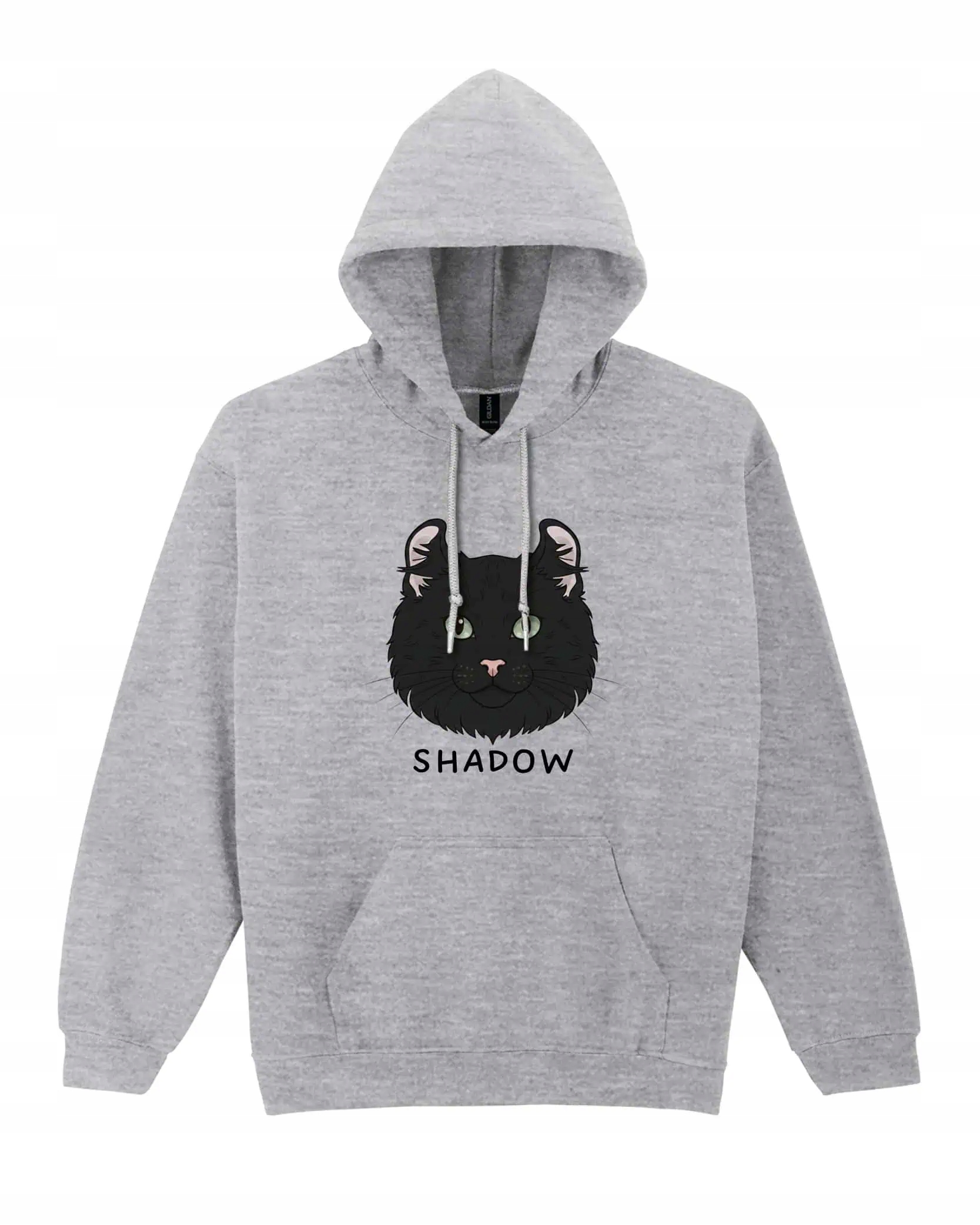 Mikina s kapucí Americká Curl Černá Personalizovaná Kočka Šedá L