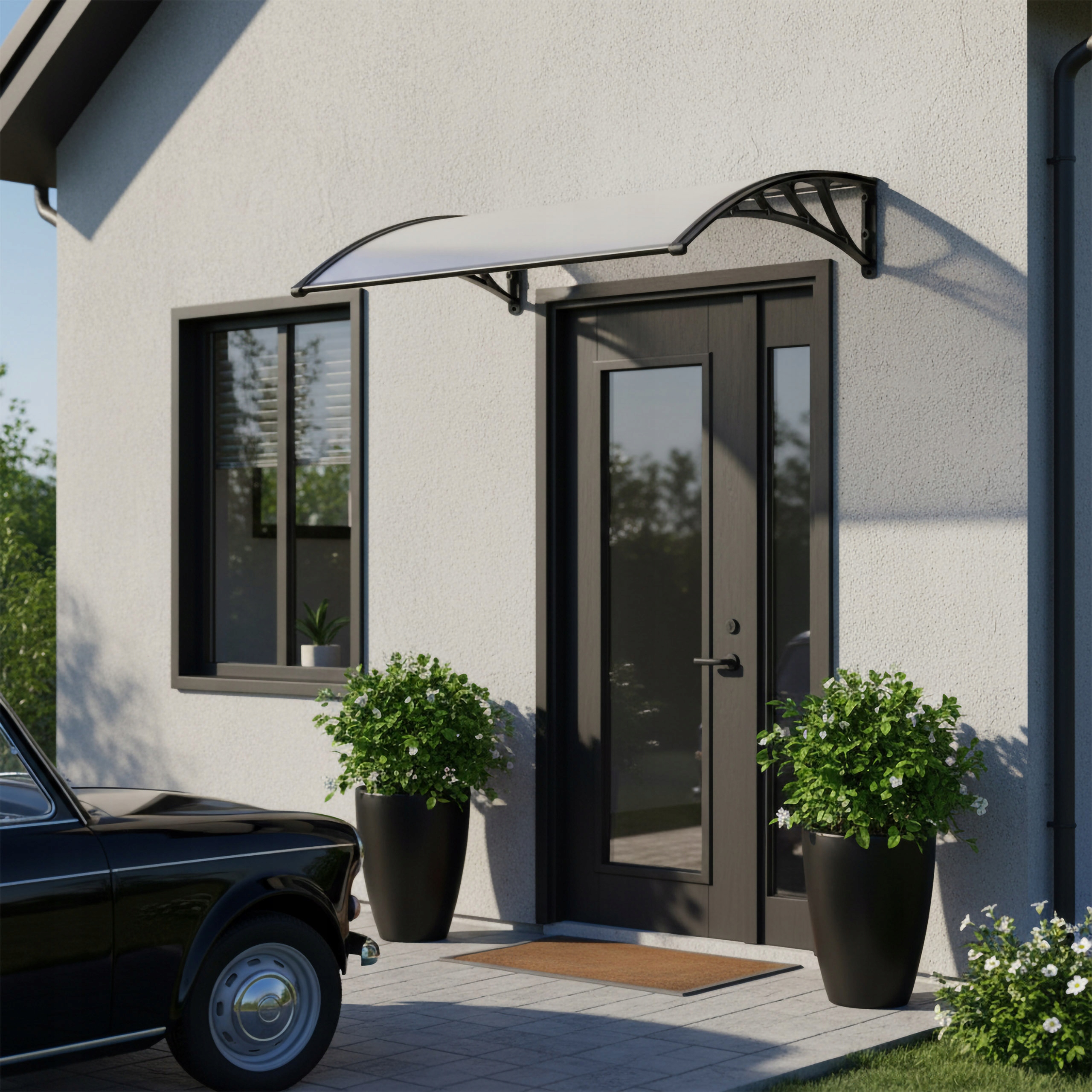 Stříška Nad Dveře Zastřešení Vchodu Balkonu Polykarbonát Oblouková Černá