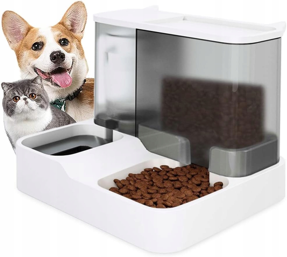 Levně Automatický Podavač Krmiva A Vody, Velká Nádoba 2,8 L 1 L Šedá