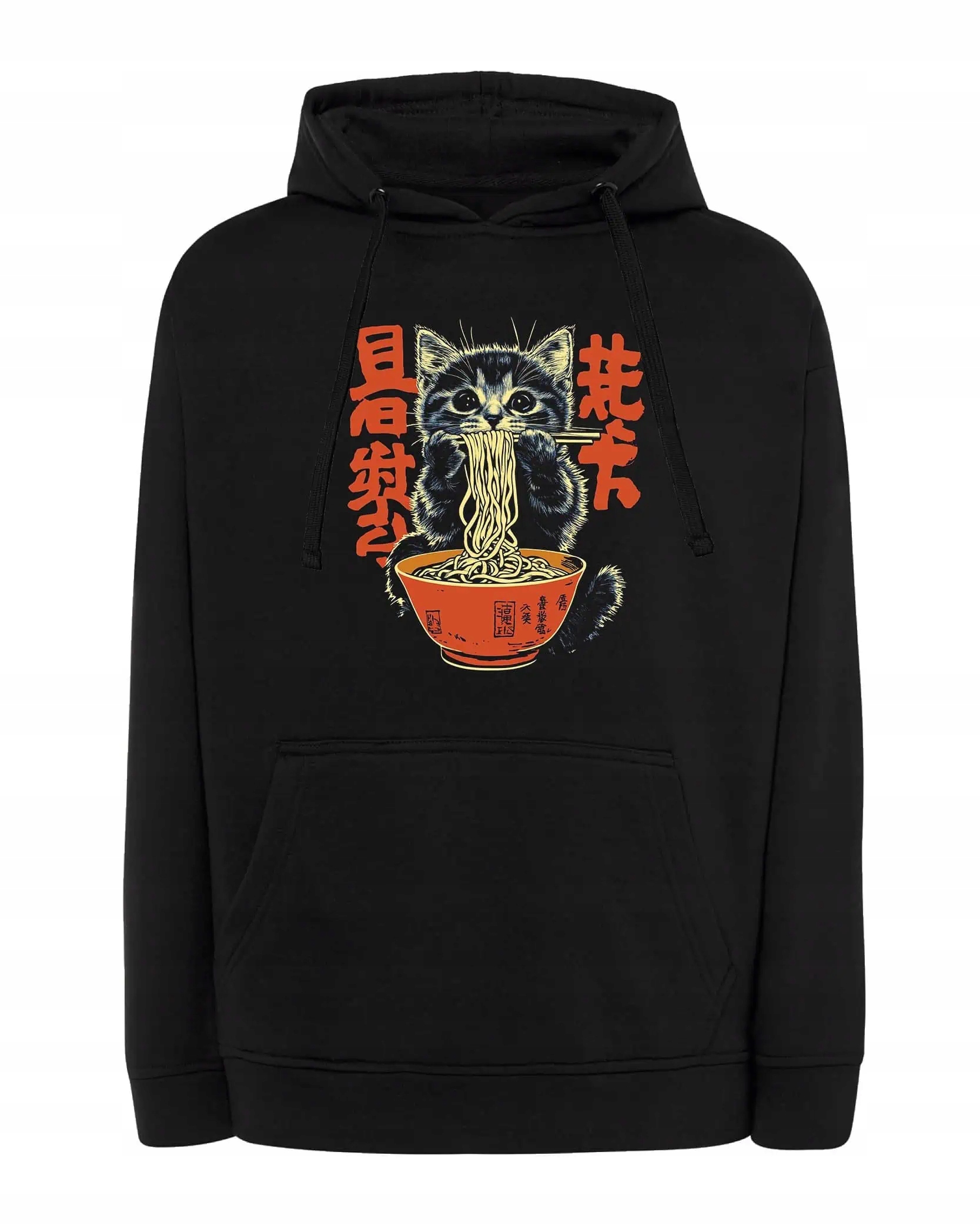 Mikina s kapucí Sladká kočička Ramen Japonsko Černá L