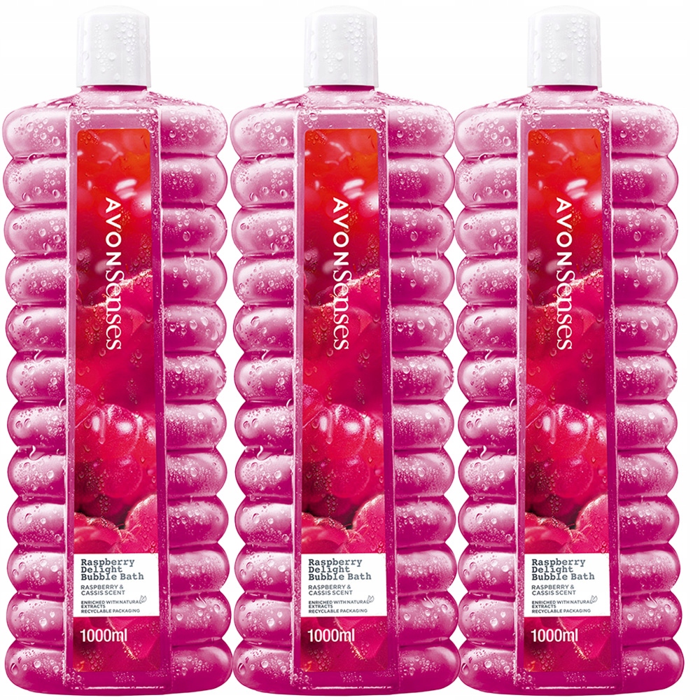 AVON SENSES PŁYN DO KĄPIELI RASPBERRY DELIGHT DAMSKI ZESTAW 3X1000ML GRATIS