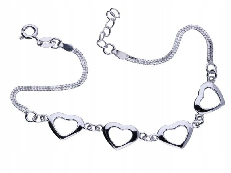 Stříbrný náramek 925 s prolamovanými srdíčky, jemný vzor jako dárek, módní, 3,32 g