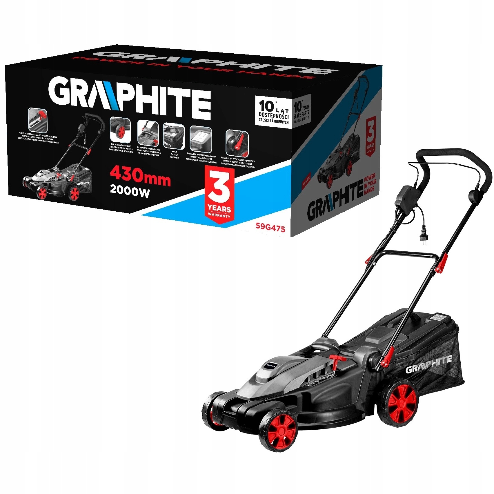 

Graphite 2000W Kosiarka elektryczna 45L 430 mm