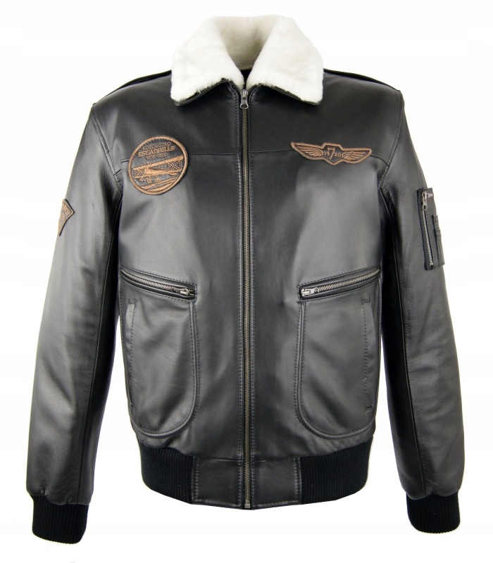 KURTKA SKÓRZANA MĘSKA BOMBERKA PILOTKA CHEŁMEK