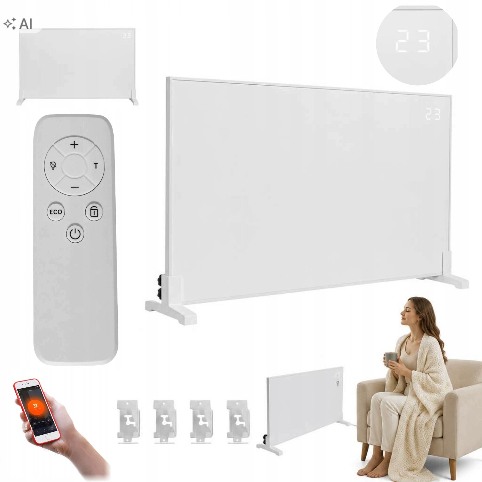 Grzejnik Na Podczerwień 120x60cm Panel Grzewczy 1200W WiFi Promiennik Led