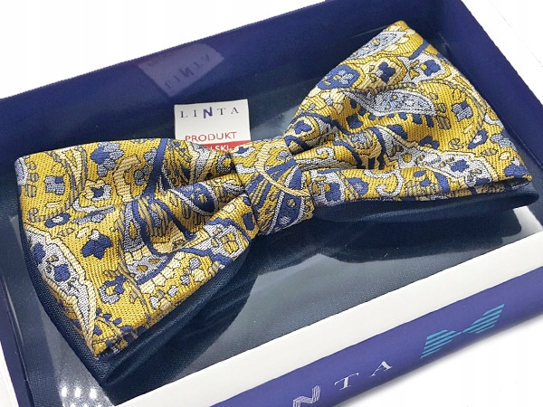 MUCHA MUSZKA MĘSKA ŻÓŁTA / GRANATOWA WE WZORY