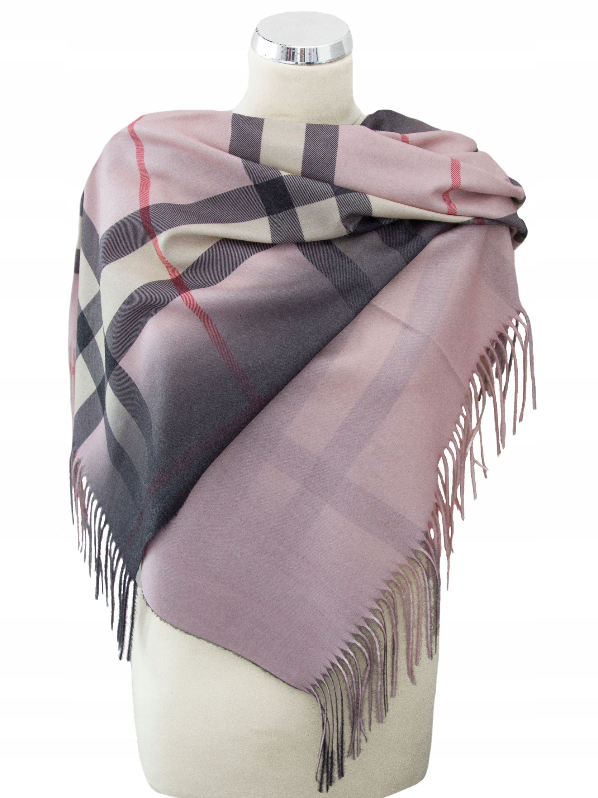 DUŻY SZAL w kratę KRATKA DWUSTRONNY gładki Model SZAL Z FRĘDZLAMI