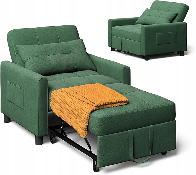 FOTEL DO SPANIA DO SALONU 3 W 1 ROZGKŁADANA SOFA Z PODUSZKAMI Z KIESZENIAMI