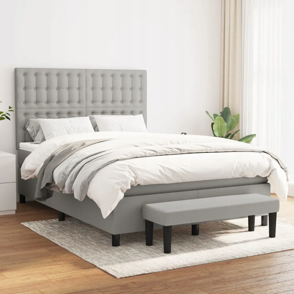 Box spring postel s matrací světle šedá 140 x 190 cm textil Šedá 3136909