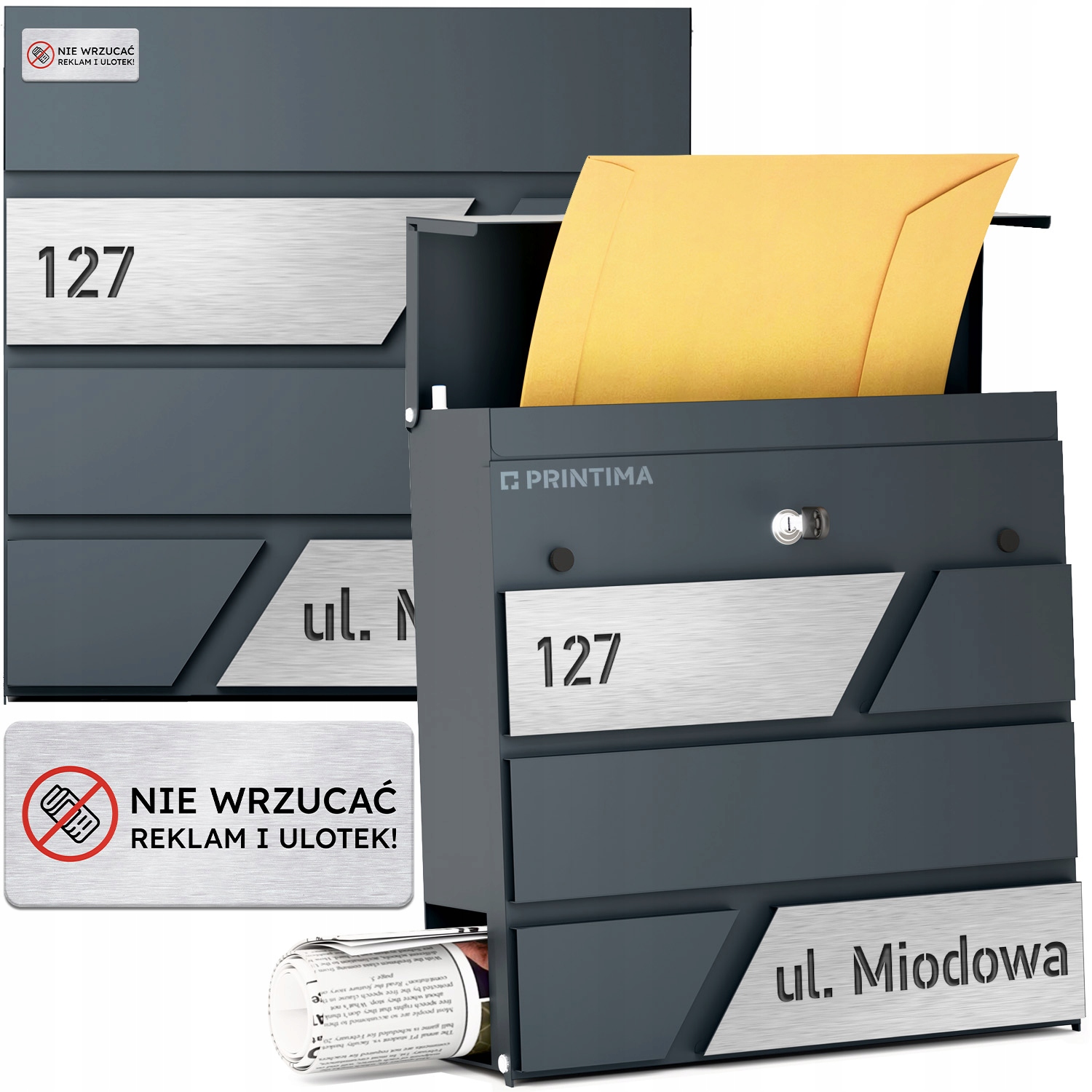 Velká Poštovní Schránka s číslem domu Antracit Vyřezané číslo domu