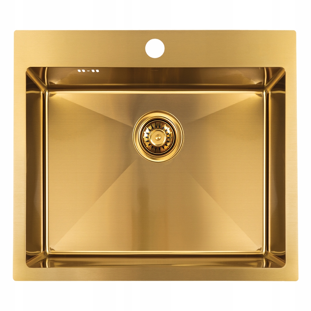 Ocelový Dřez Zlatý 50x58 Zapuštěný Do Desky S Otvorem 1-KOMORA