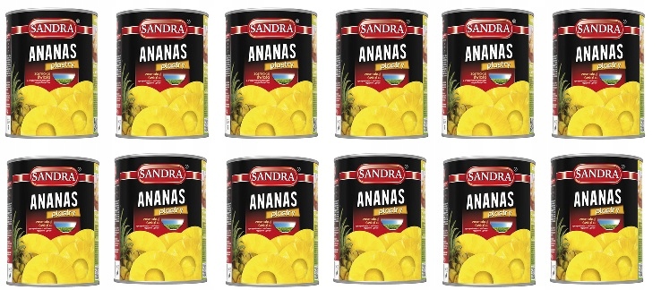 12x 565g Sandra ananas plastry Pół Kartonu