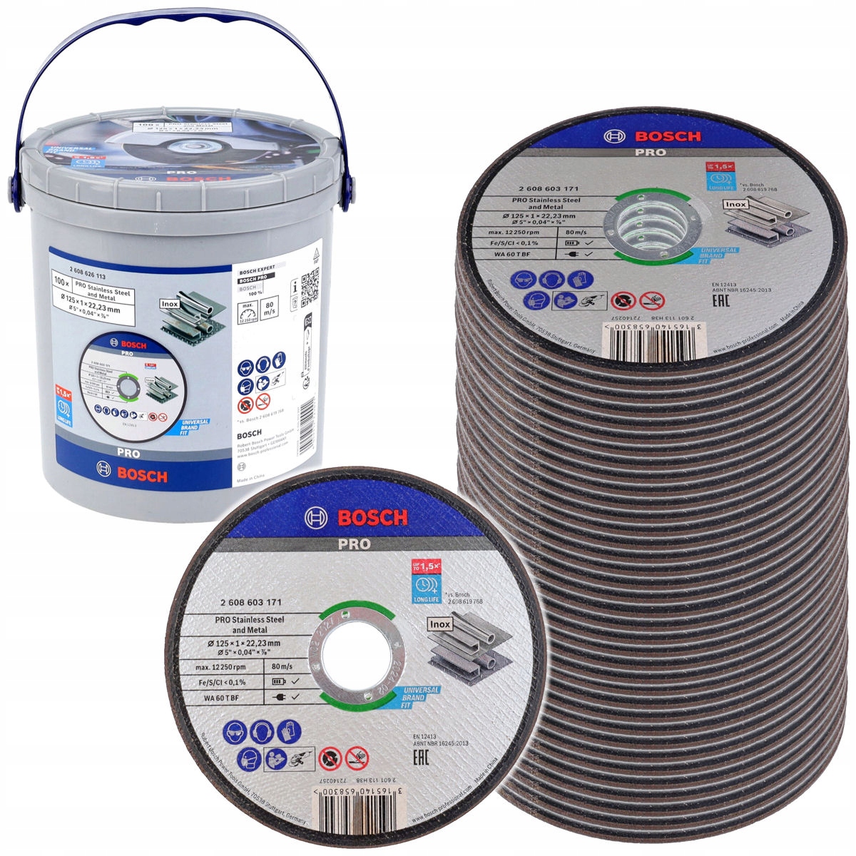 Bosch 100 Tarcz Korundowych Do Metalu I Do Inox 125/1,0mm Pojemnik