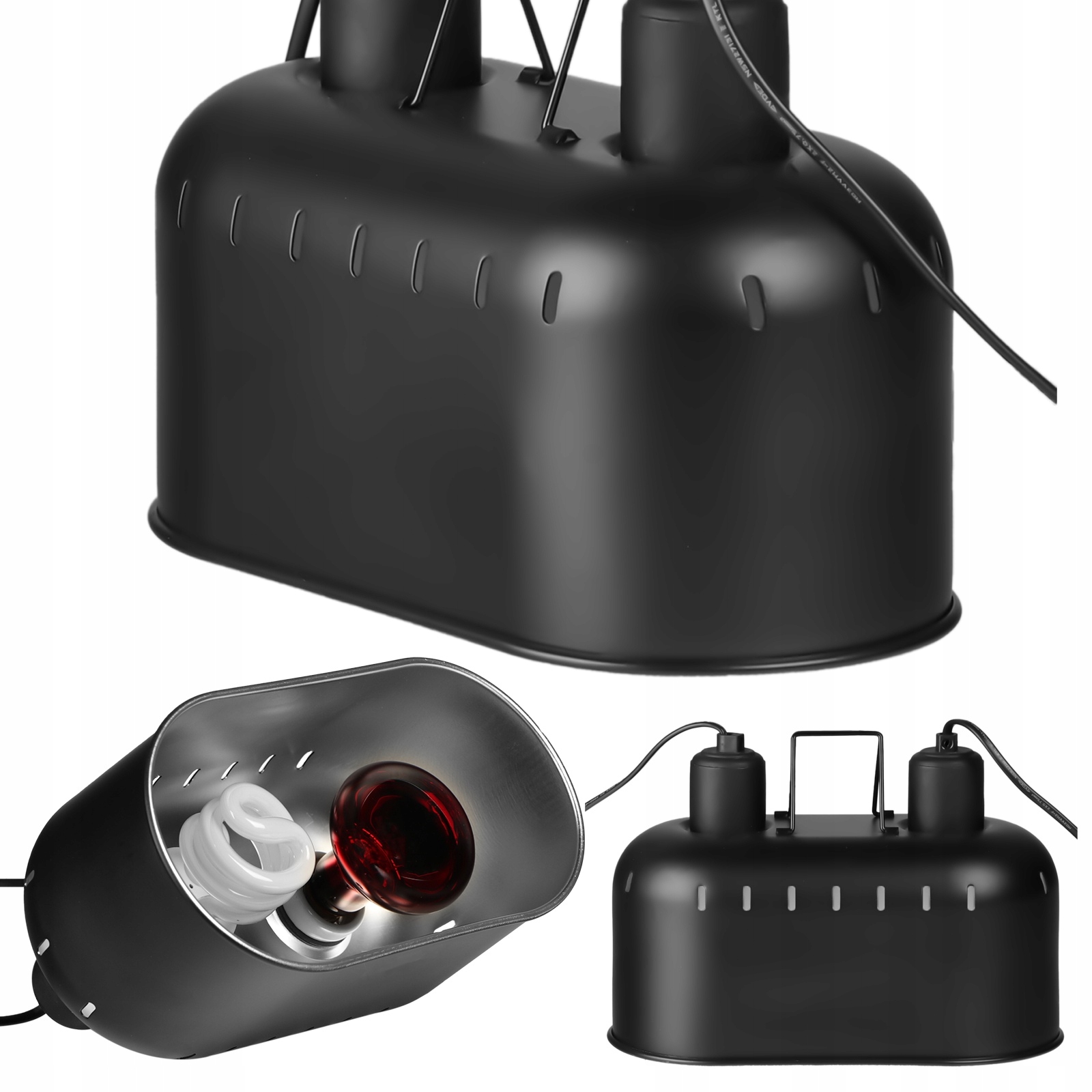 Lampa Podwójna Na Żarówkę Grzewczą Emiter Ciepła Uvb Do Terrarium 2 X 100W