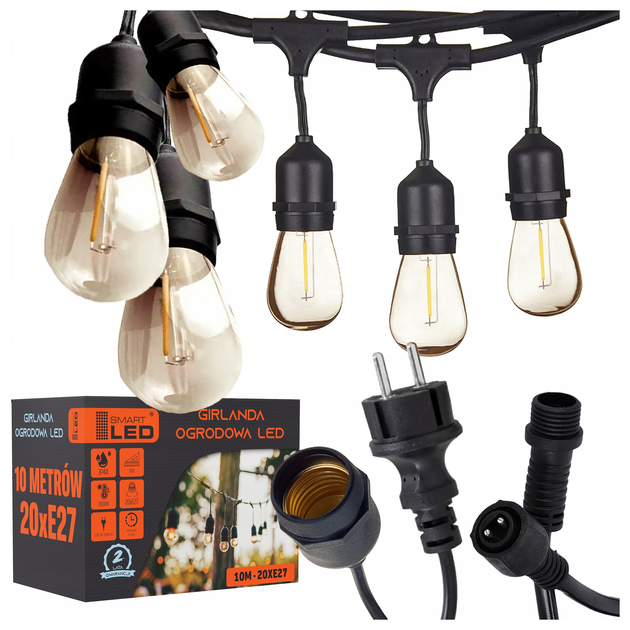 Girlanda Ogrodowa Łańcuch 10M 20X żarówki Led