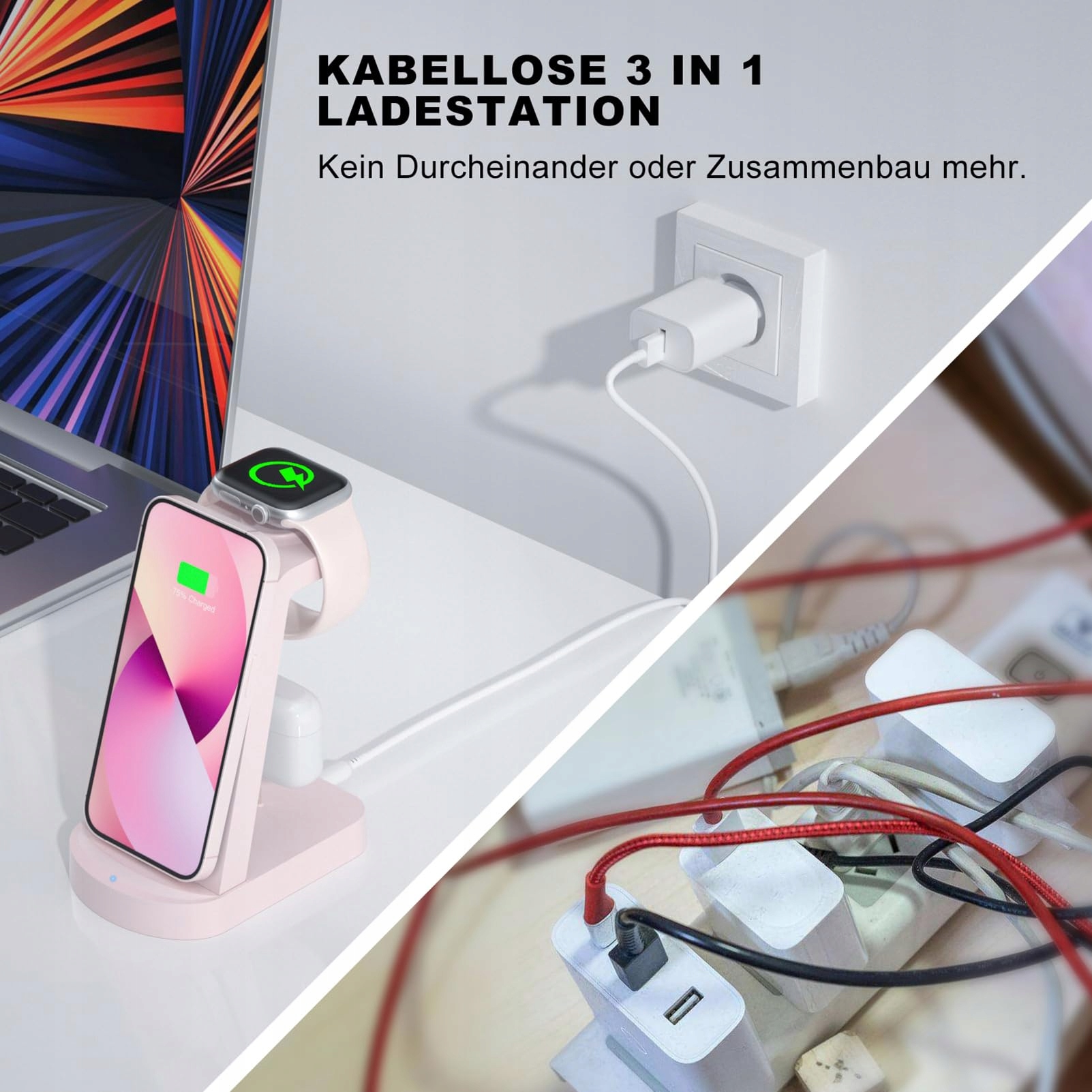 INNISTO ŁADOWARKA 3W1 DO IPHONE APPLE WATCH AIRPODS RÓŻOWA — miniatura 4