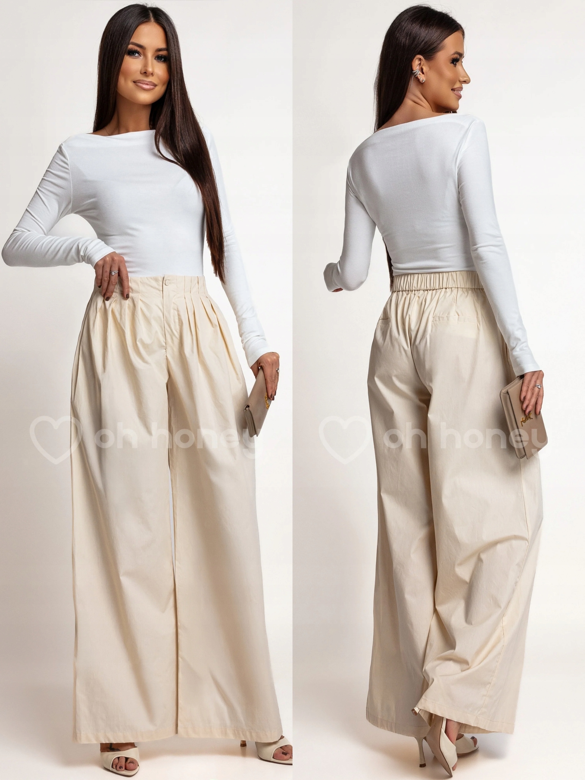 Široké kalhoty 100% Bavlna Béžová Olive Uni