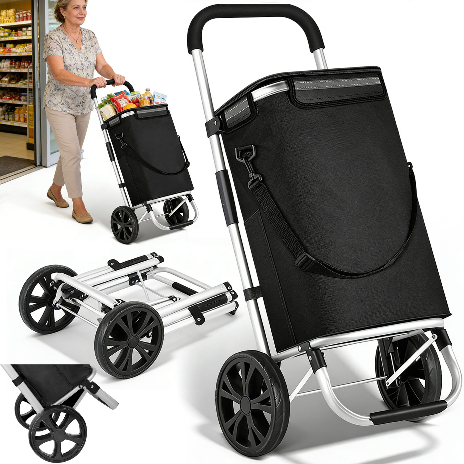 Nákupní Vozík, Taška Na Kolečkách, Pevná, Pevná Skládací Kapsa