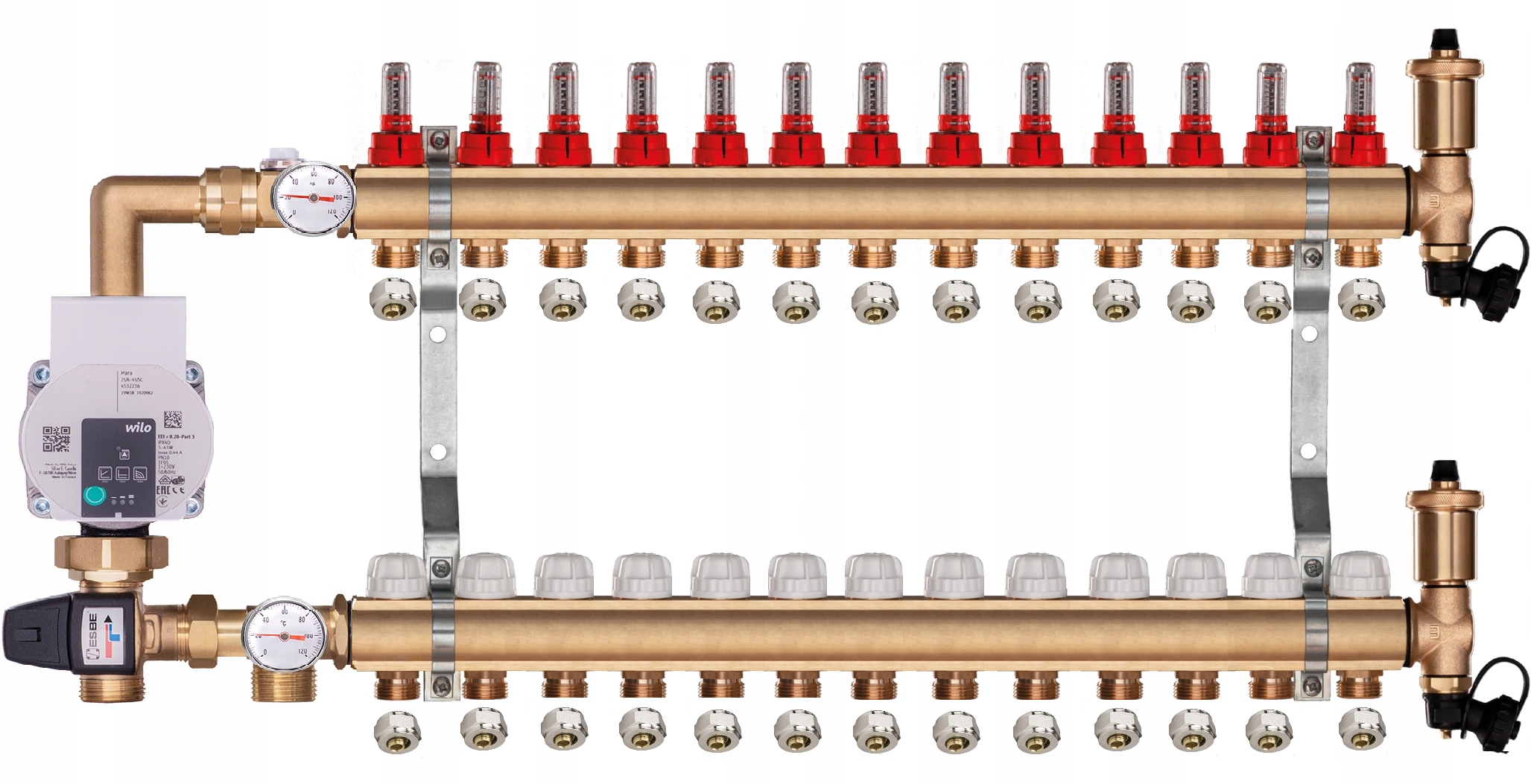 Mosazný rozdělovač pro podlahovku 13 s Čerpací Skupinou Wilo Pex Spojky