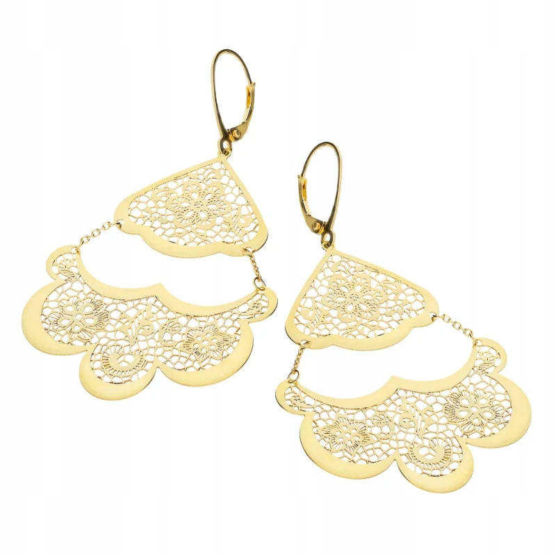 náušnice zlaté pro ženu 585 efektní závěsné ažurové vějíře 3.30 g
