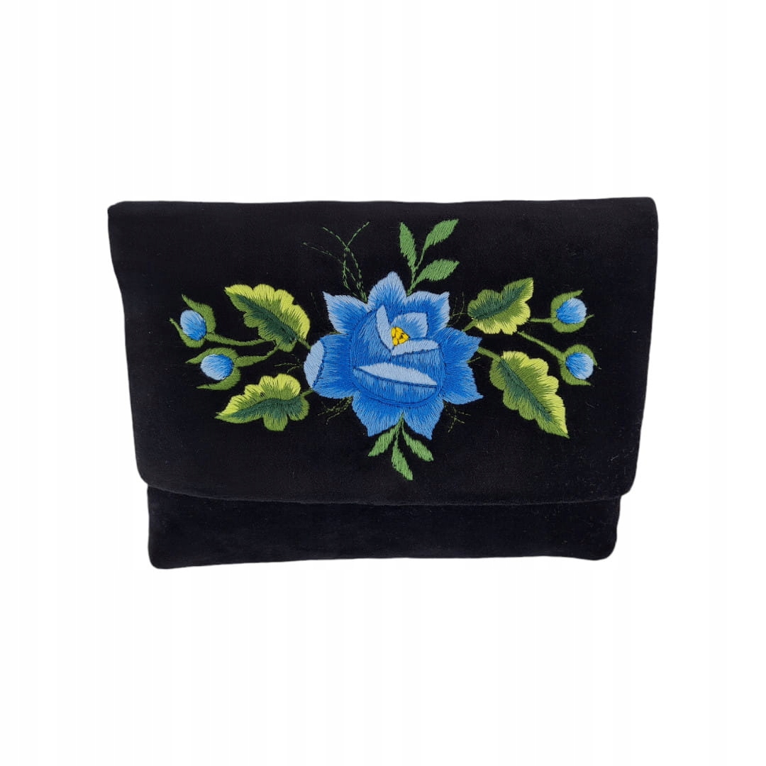 Černá Psaníčko S Rybářskou Výšivkou – Modrá Růže, Ruční Práce